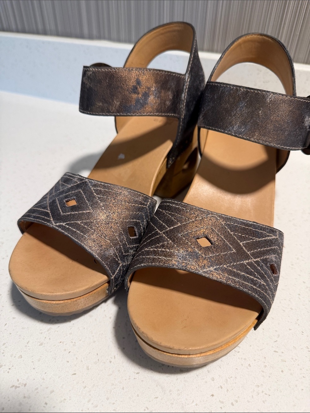 Dansko Metallic Bronze Wedge Sandals - Picture 2 of 6